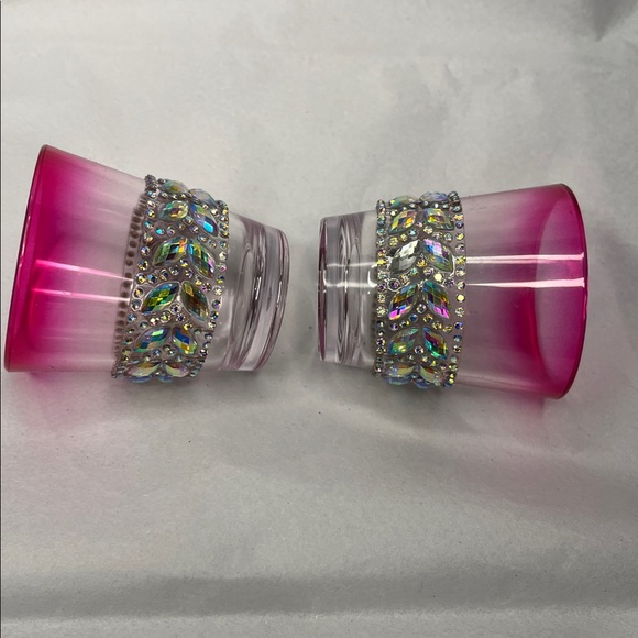 Hand Crafted Pink Rhinestone Embellished Shot Glasses - Picture 6 of 9